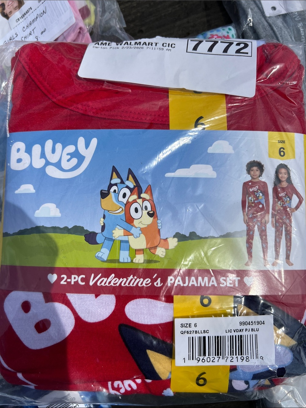 Bluey Kids' Red Valentine's 2-Pc Pajama Set - Size 6